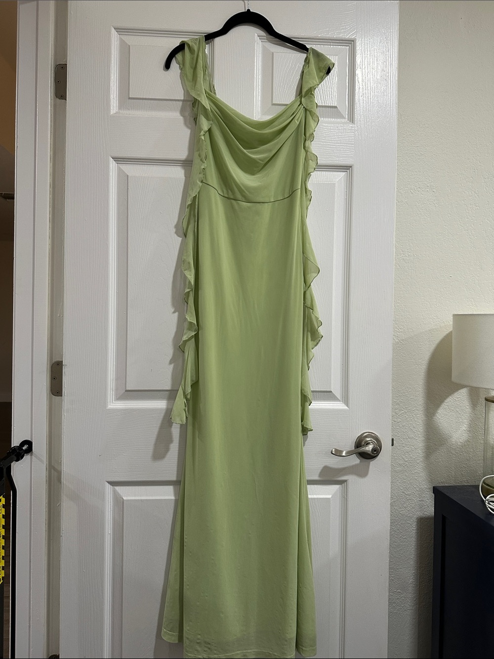 Cider Sage Green Ruffle Strap Maxi Dress